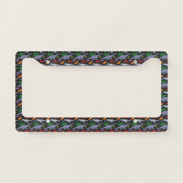 Colorful Dinosaur Pattern (Dark) License Plate Frame (Front)