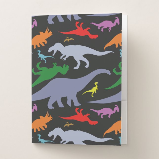 Colorful Dinosaur Pattern (Dark) Pocket Folder (Front)