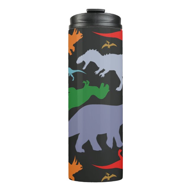 Colorful Dinosaur Pattern (Dark) Thermal Tumbler (Front)