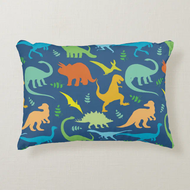 Colorful Dinosaur Pattern Decorative Pillow | Zazzle