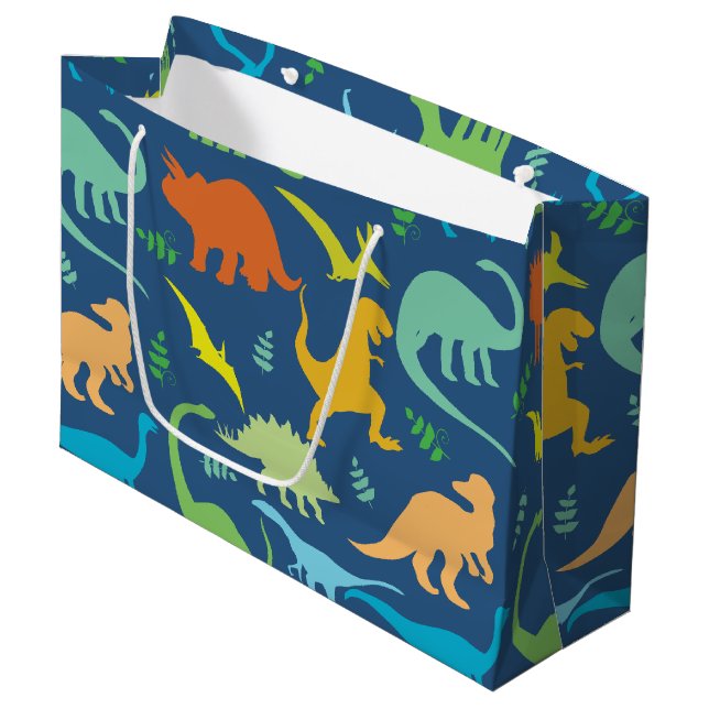 Colorful Dinosaur Pattern Large Gift Bag (Front Angled)