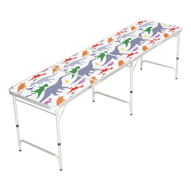 Colorful Dinosaur Pattern (Light) Beer Pong Table (Angled)
