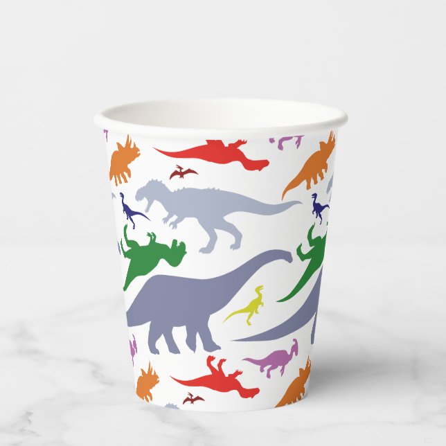 Colorful Dinosaur Pattern (Light) Paper Cup (Front)