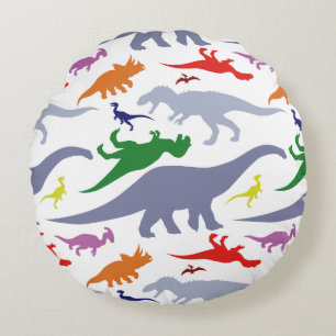 Colorful Dinosaur Pattern (Light) Round Pillow
