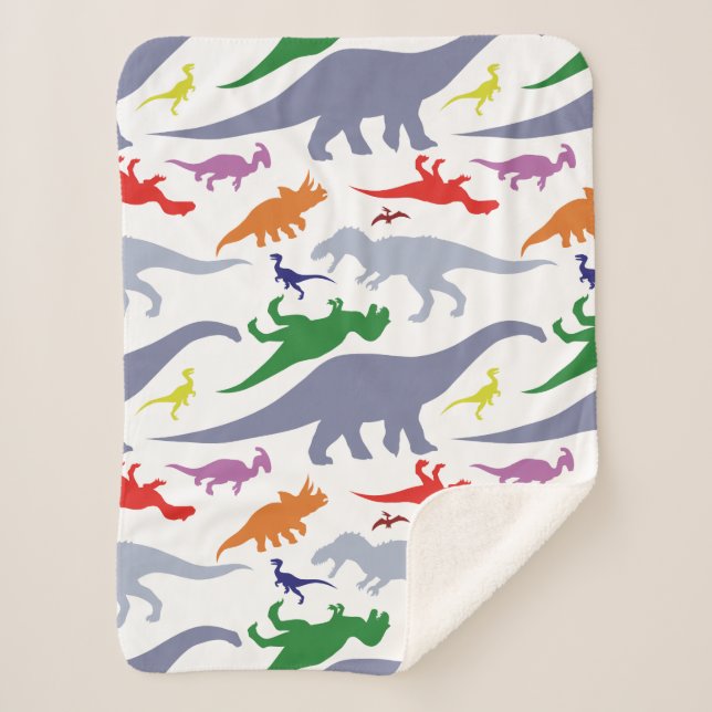 Colorful Dinosaur Pattern (Light) Sherpa Blanket (Front)