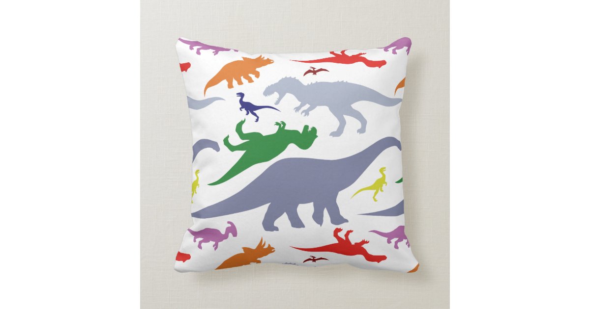 Colorful Dinosaur Pattern (Light) Throw Pillow
