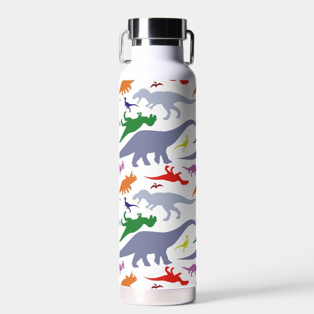 Colorful Dinosaur Pattern (Light) Water Bottle (Front)