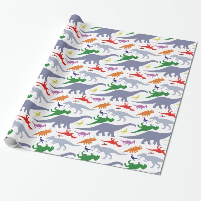 Colorful Dinosaur Pattern (Light) Wrapping Paper (Unrolled)