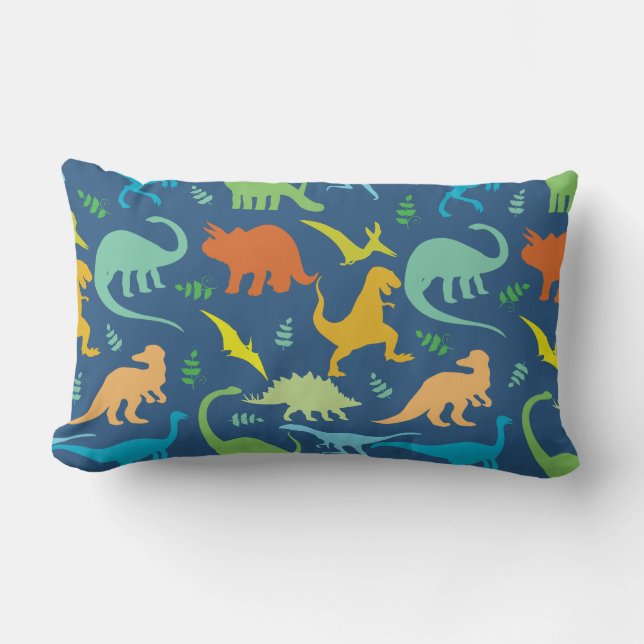 Colorful Dinosaur Pattern Lumbar Pillow (Front)