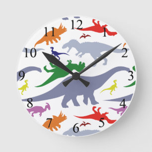 Colorful Dinosaur Pattern Round Clock