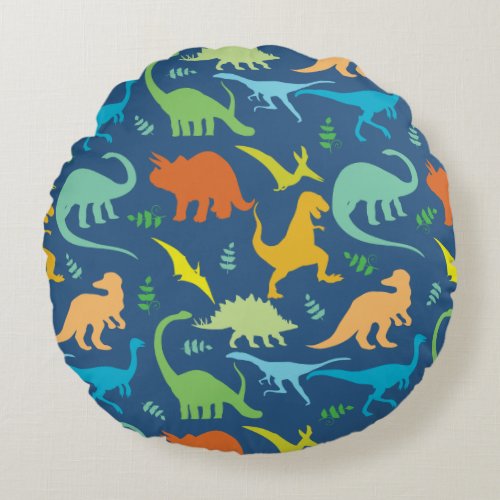 Colorful Dinosaur Pattern Round Pillow