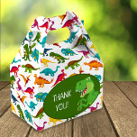 Colorful Dinosaur Pattern T-Rex Birthday Party Favor Boxes<br><div class="desc">Does your little boy or girl love dinosaurs? This custom birthday party favor box is perfect! There's a big dinosaur T-Rex,  a green background,  and a fun colorful dino pattern. 

This bday favor box makes a great personalized addition to your birthday celebration for a young fan of prehistoric dinos!</div>