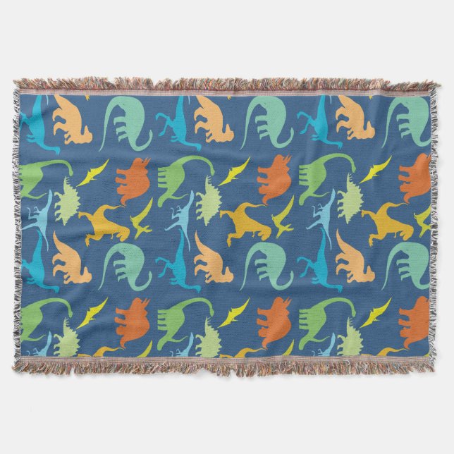 Colorful Dinosaur Pattern Throw Blanket (Front)