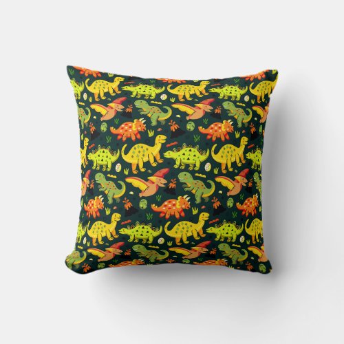 Colorful Dinosaur Pattern Throw Pillow