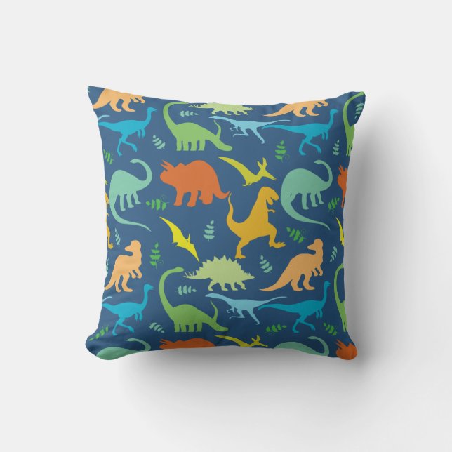 Colorful Dinosaur Pattern Throw Pillow (Front)