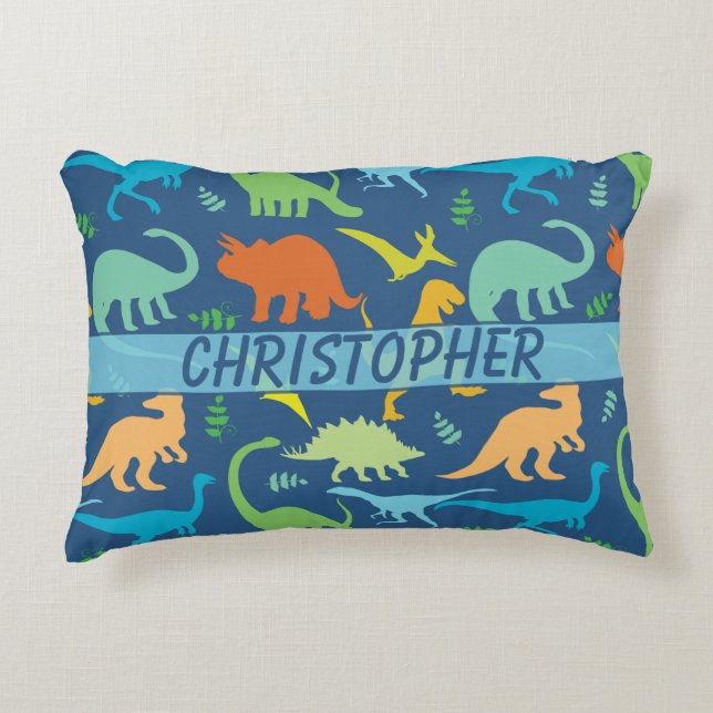 Colorful Dinosaur Pattern to Personalize Accent Pillow (Front)