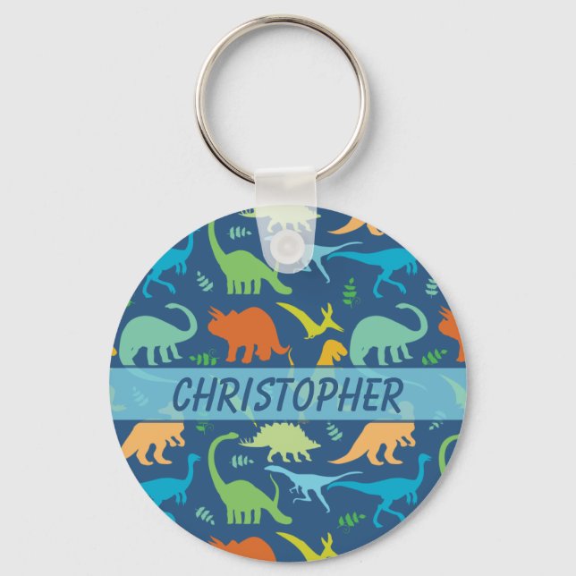 Colorful Dinosaur Pattern to Personalize Keychain (Front)