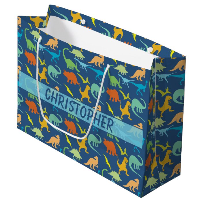 Colorful Dinosaur Pattern to Personalize Large Gift Bag | Zazzle.com