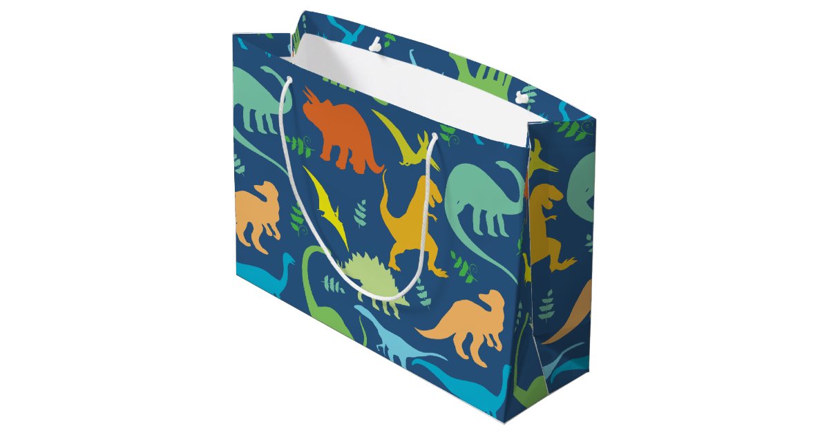 Colorful Dinosaur Pattern to Personalize Large Gift Bag | Zazzle