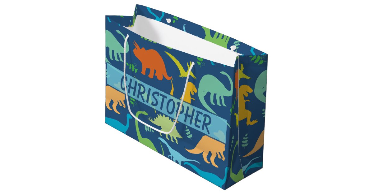 Colorful Dinosaur Pattern to Personalize Large Gift Bag | Zazzle