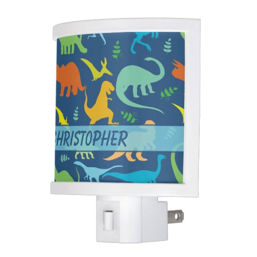 Colorful Dinosaur Pattern to Personalize Night Light (Left)