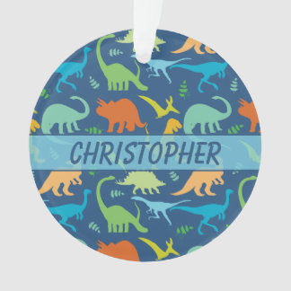Colorful Dinosaur Pattern to Personalize Ornament