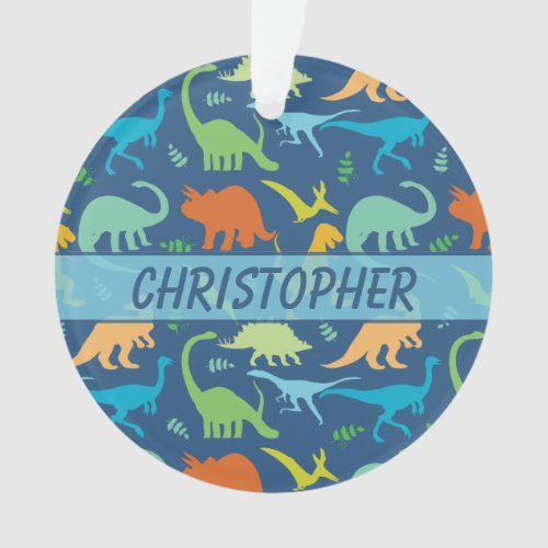 Colorful Dinosaur Pattern to Personalize Ornament