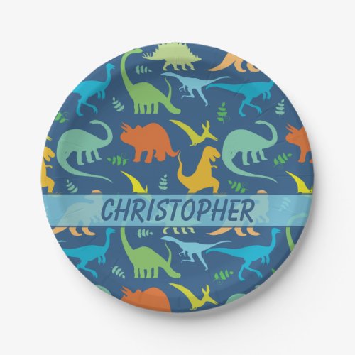 Colorful Dinosaur Pattern to Personalize Paper Plates