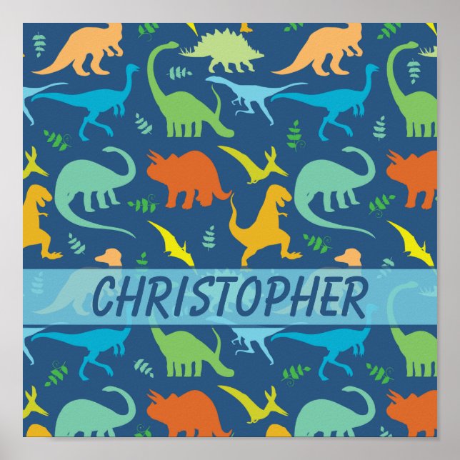 Colorful Dinosaur Pattern to Personalize Poster (Front)