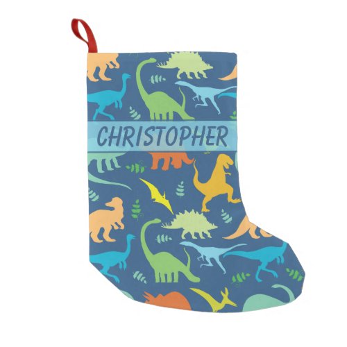 Colorful Dinosaur Pattern to Personalize Small Christmas Stocking