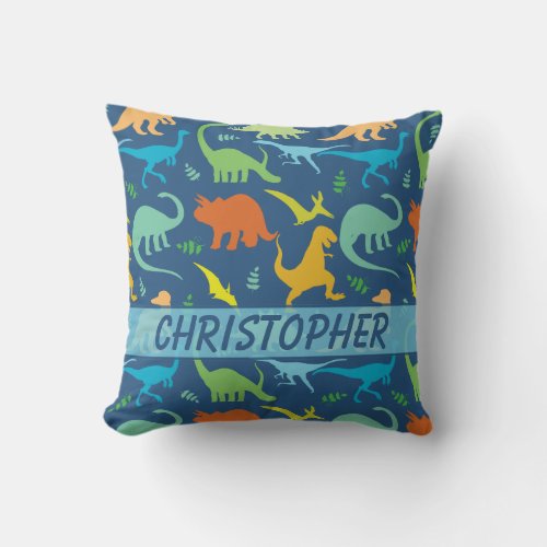 Colorful Dinosaur Pattern to Personalize Throw Pillow