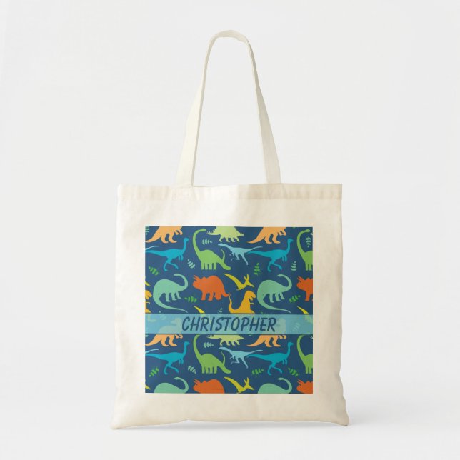 Colorful Dinosaur Pattern to Personalize Tote Bag (Front)