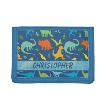 Colorful Dinosaur Pattern To Personalize Tri-fold Wallet by ironydesigns at Zazzle