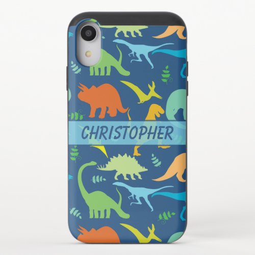 Colorful Dinosaur Pattern to Personalize iPhone XR Slider Case