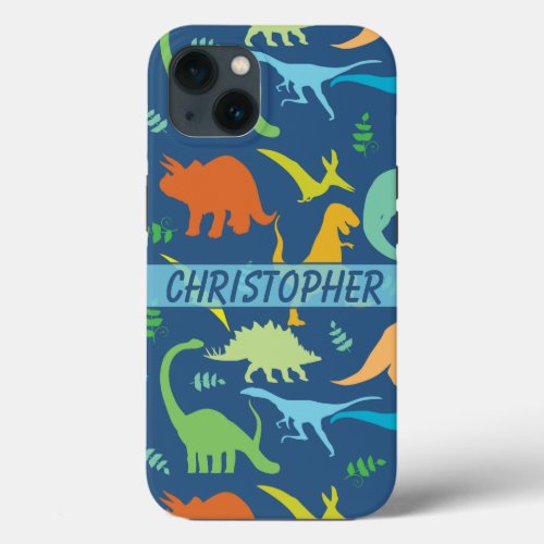 Colorful Dinosaur Pattern to Personalized iPhone 13 Case