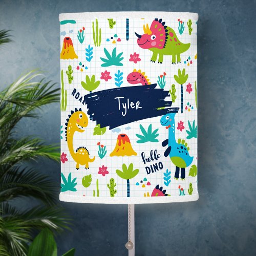 Colorful Dinosaur Pattern with Kids Name Table Lamp