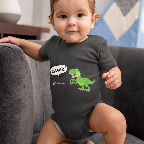 Colorful Dinosaur Pattern with Name T_Rex Baby Bodysuit