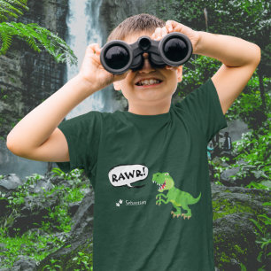 Colorful Dinosaur Pattern with Name T-Rex Boy T-Shirt
