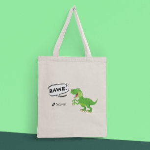 Colorful Dinosaur Pattern with Name T-Rex Boy Tote Bag
