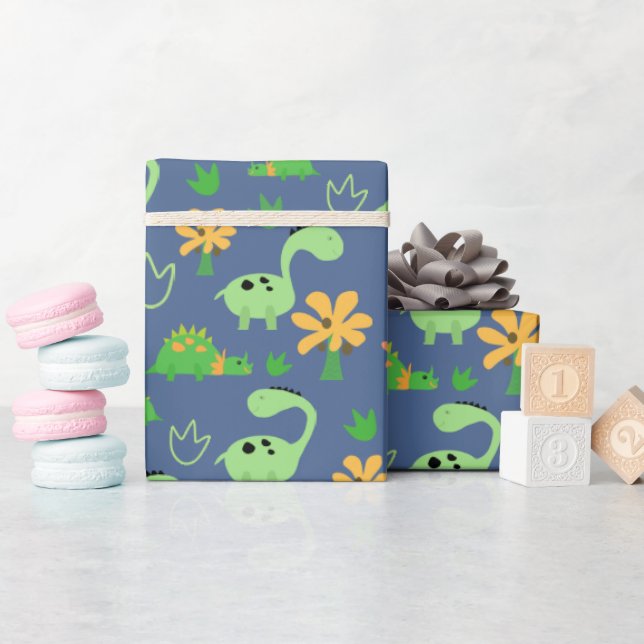 Colorful Dinosaur Pattern  Wrapping Paper (Baby Shower)