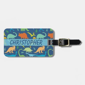 Colorful Dinosaur Personalize Address Luggage Tag by ironydesigns at Zazzle