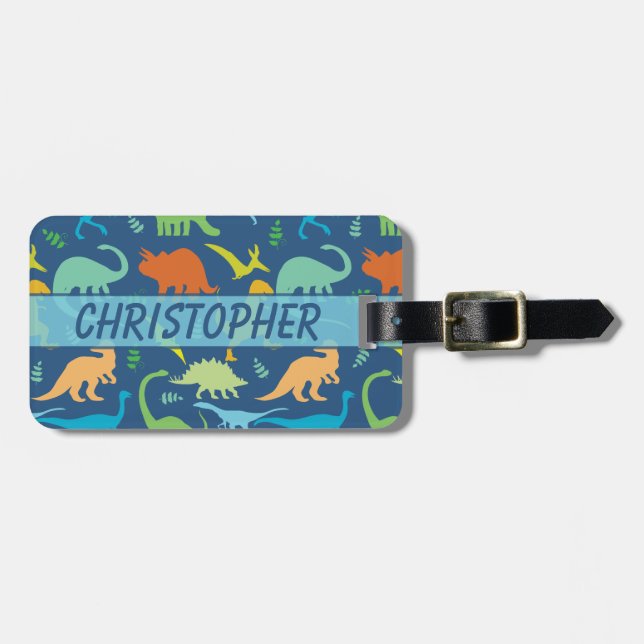 Colorful Dinosaur Personalize Address Luggage Tag (Front Horizontal)