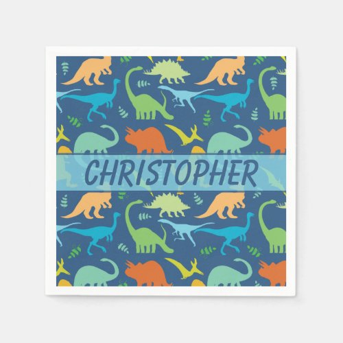 Colorful Dinosaur Personalize Paper Napkins