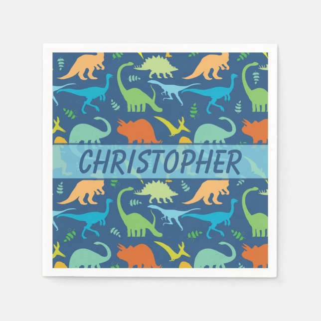 Colorful Dinosaur Personalize Paper Napkins (Front)
