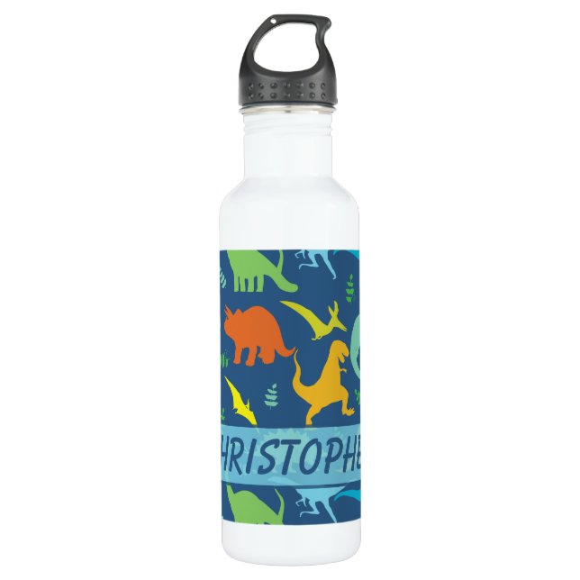 Colorful Dinosaur Personalize Water Bottle (Front)