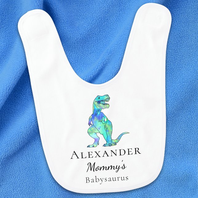 Colorful Dinosaur Personalized Name Baby Bib (Colorful T-Rex dinosaur quote with personalized name boys baby bib watercolor tyrannosaurus art)
