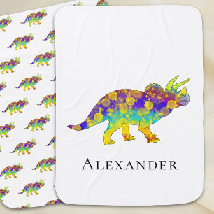 Colorful Dinosaur Personalized Name Baby Blanket