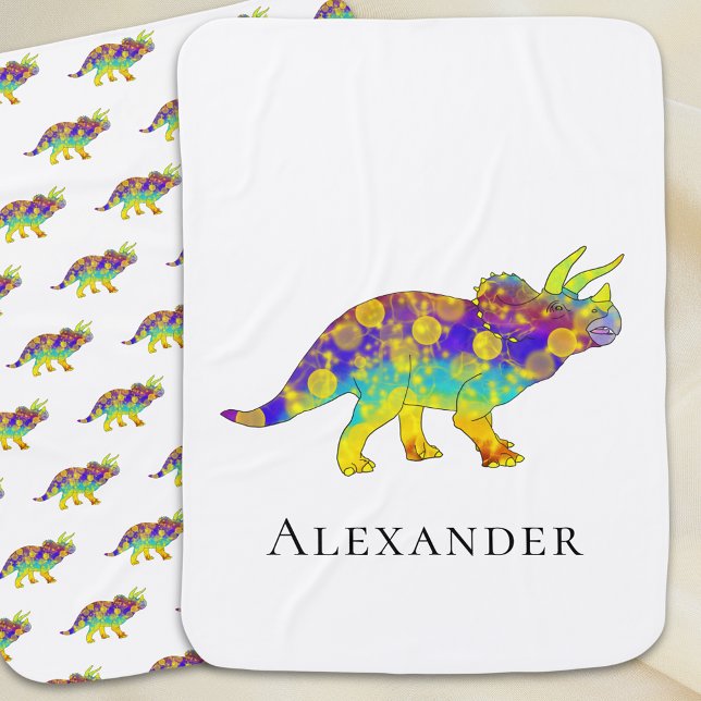 Colorful Dinosaur Personalized Name Baby Blanket (Colorful dinosaur personalized name cute triceratops dino baby boy blanket)
