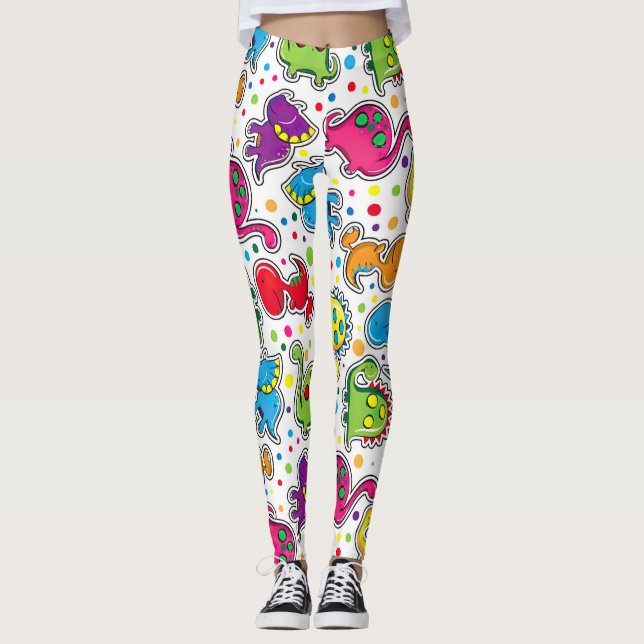 Colorful Dinosaur Seamless Pattern, Dinosaur Seaml Leggings (Front)