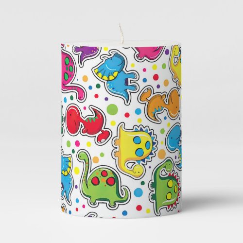 Colorful Dinosaur Seamless Pattern Dinosaur Seaml Pillar Candle